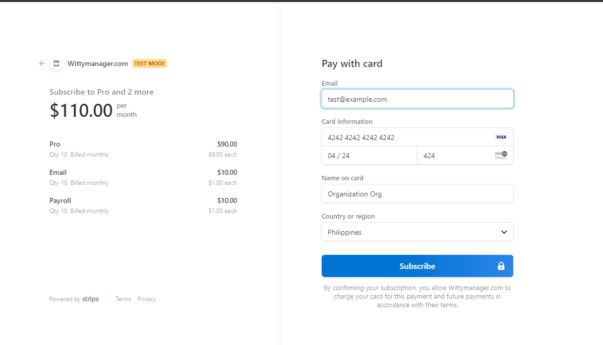 Witty Manager Stripe Subscription screenshot