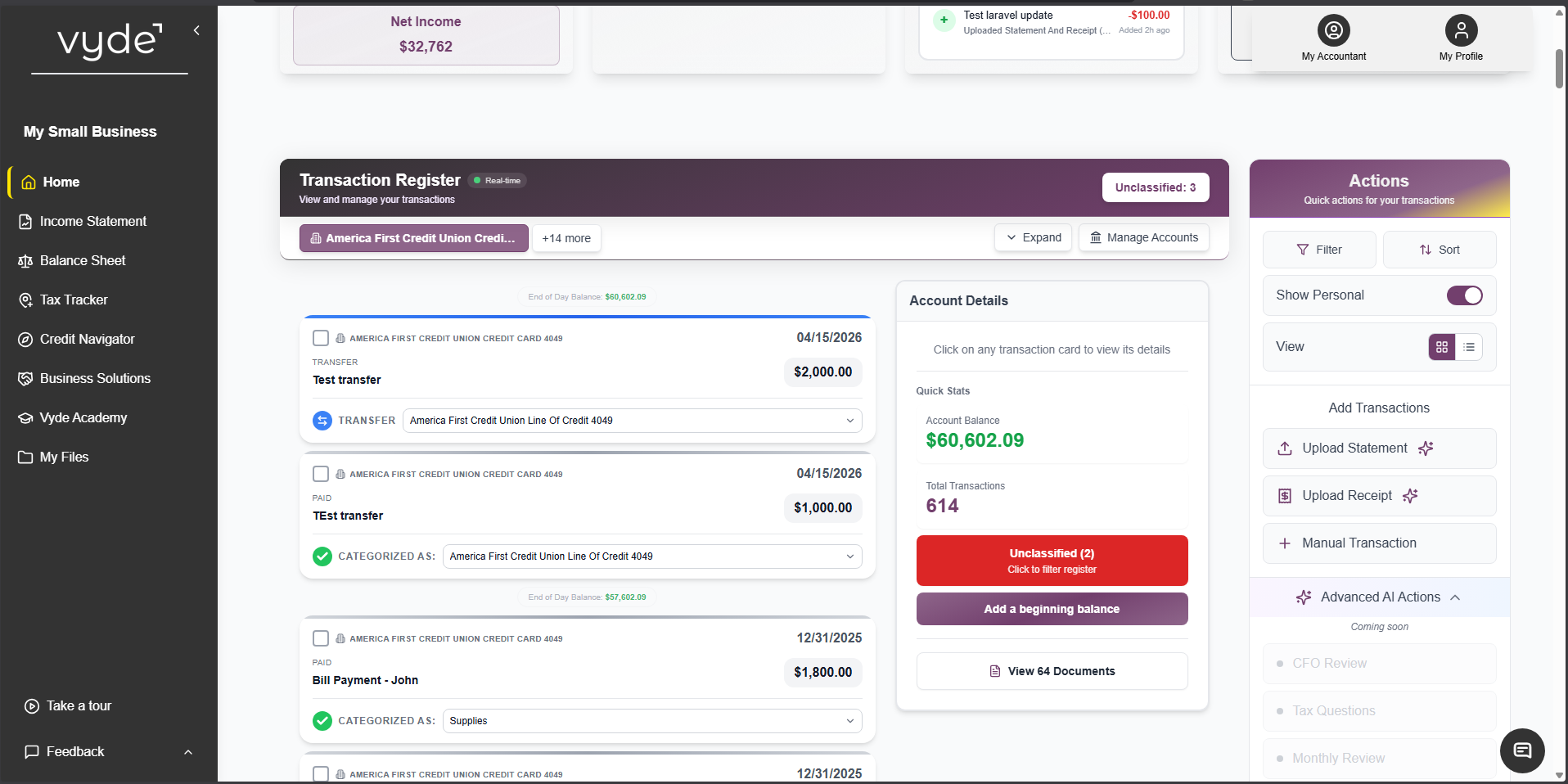 Vyde Dashboard screenshot